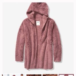 PINK VICTORIA'S SECRET SHERPA COCOA HOODIE Oversized Cardigan Jacket Size XSmall
